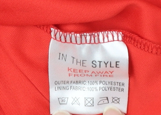 Brand and care label for In The Style Women's Red Wrap Dress, size 10, Casual Party