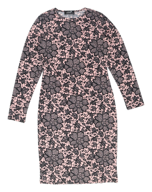 Additional front view of Club L Women's Pink Floral Bodycon Dress, size 16