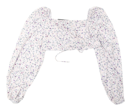 Womens UK Size 14 PRETTYLITTLETHING Multicoloured Cropped Blouse