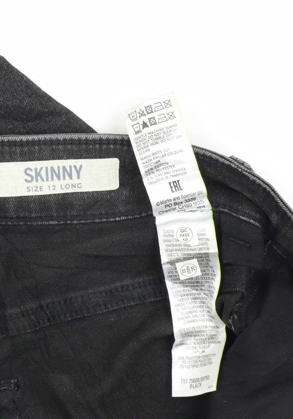 Womens UK Size 12 Marks and Spencer Regular Fit Skinny Black Jeans