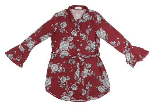Additional front view of In the Style Women's Red Floral Shirt Dress