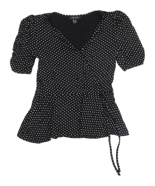 Womens UK Size 8 New Look Black Wrap Blouse