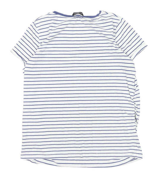 Avenue Women's White Striped V-Neck T-Shirt Size 12-14