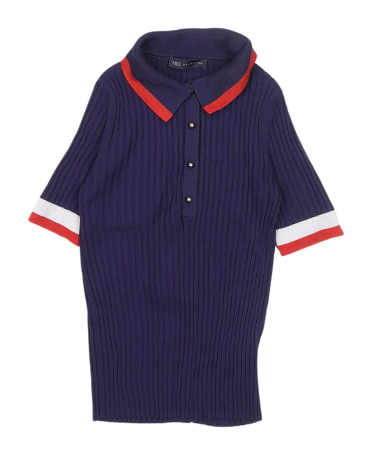 Womens UK Size 6 Marks and Spencer Blue Jersey Polo