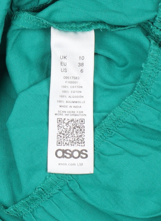 Close-up detail of ASOS Women's Green Trapeze Swing Dress, size 10