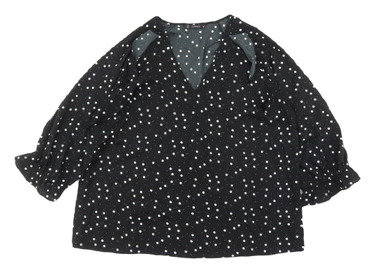 Additional front view of Dunnes Black Polka Dot Blouse XL 3/4 Sleeve
