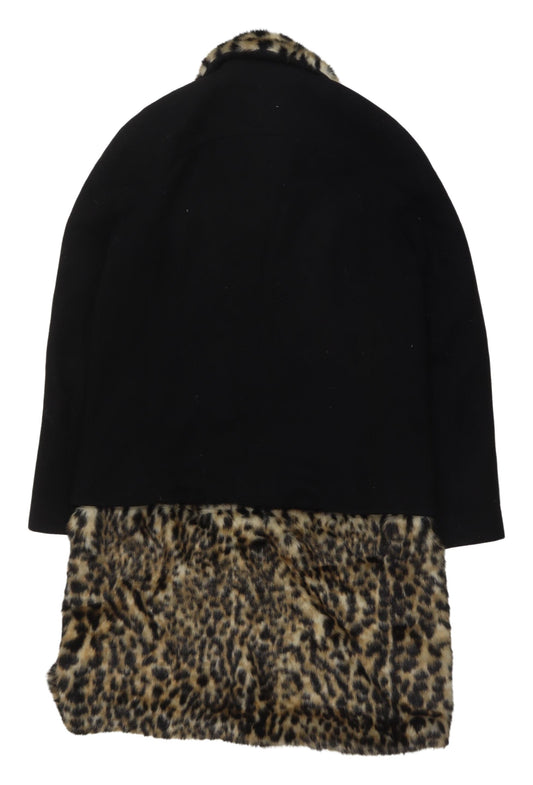 French Connection Women's Black Faux Fur Trim Coat