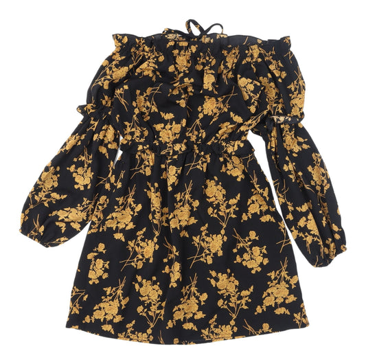 Additional front view of In The Style Women's Black Floral A-Line Dress