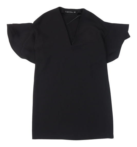 Additional front view of Zara Woman Black Shift Dress, XS, Short Sleeve, V-Neck