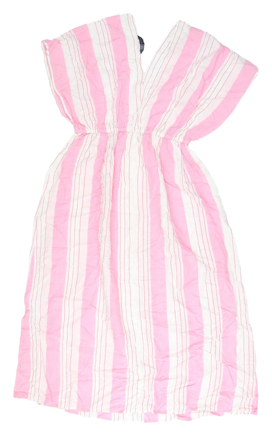 Marks and Spencer Women's Pink Striped Midi Dress M