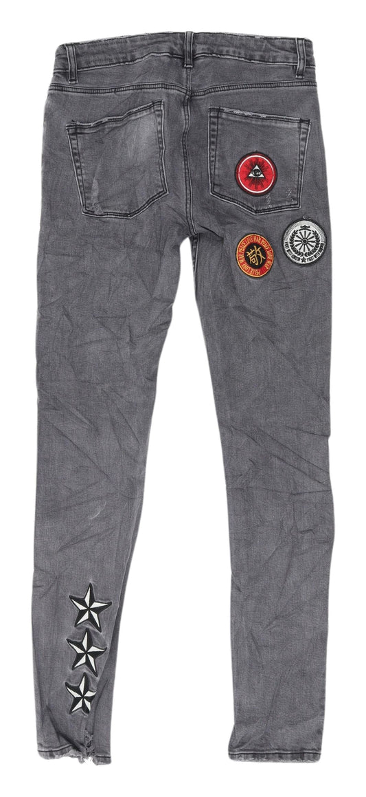 ASOS Men's Grey Skinny Jeans with Patches