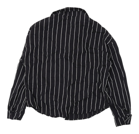 Boohoo Women's Black Striped Button-Up Shirt UK 14
