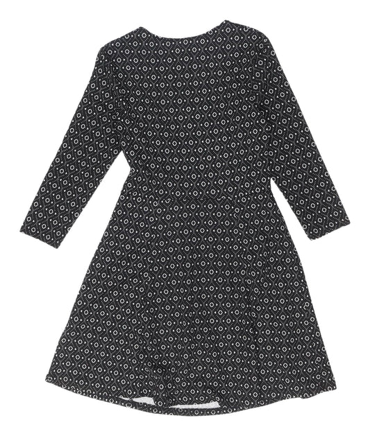 H&M Women's Black Geometric A-Line Dress Size 8