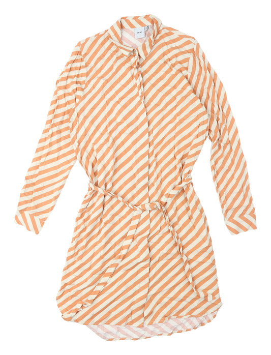Additional front view of ICHI Women's Orange Stripe Shirt Dress, size S