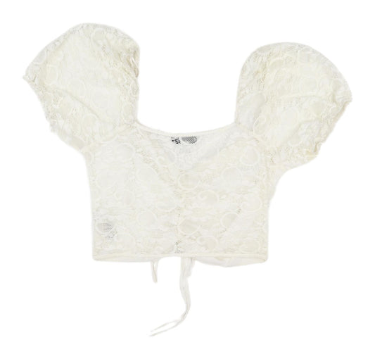 Womens UK Size 12 Topshop White Cropped Blouse