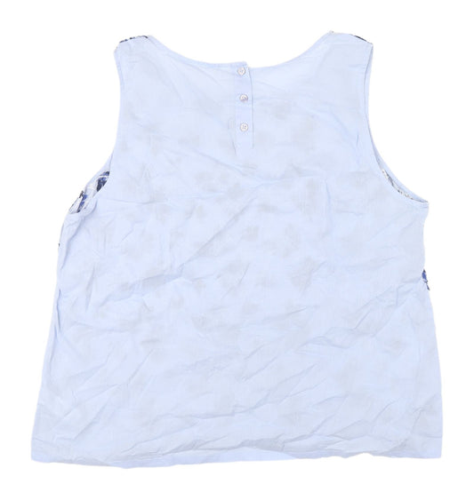 BHS Women's Blue Floral Embroidered Sleeveless Blouse