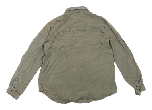 Womens UK Size M Stradivarius Green Basic Button-Up