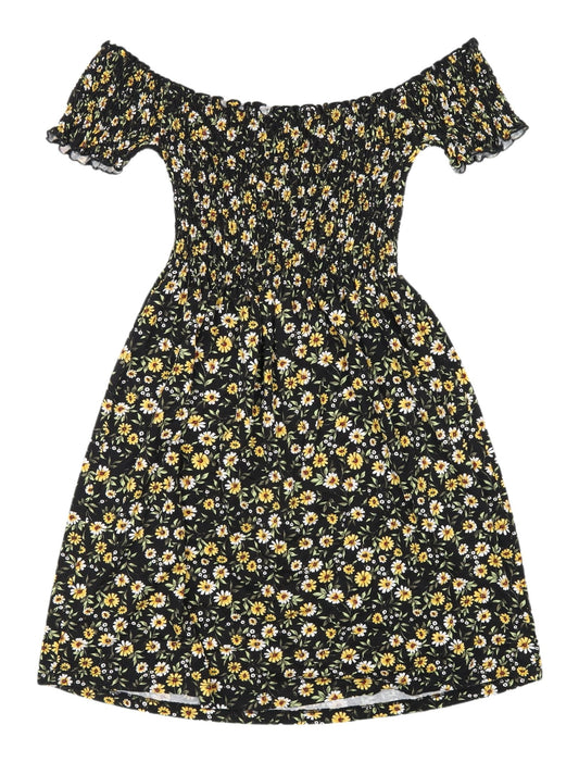 Stradivarius Women's Black Floral Fit & Flare Dress, 8