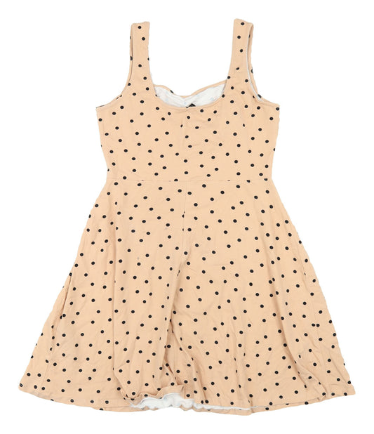 Dorothy Perkins Women Beige Polka Dot A-Line Dress Size 12