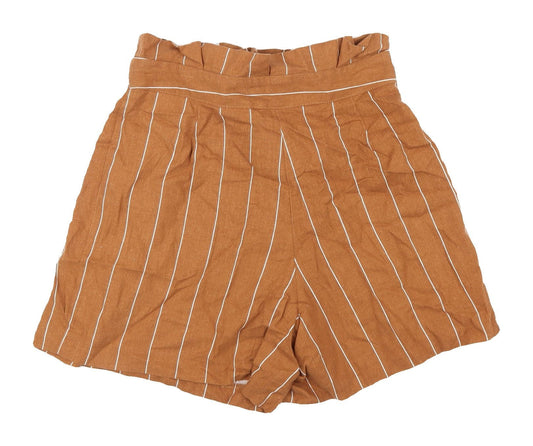 Miss Selfridge Women's Brown Striped Paperbag Shorts