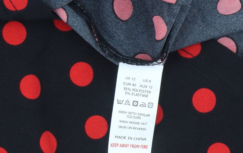 Naanaa Women's Black Polka Dot Puff Sleeve Dress, Size 12