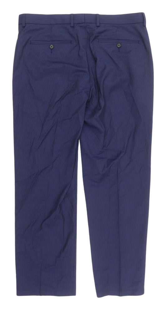 Marks & Spencer Men's Blue Striped Dress Pants 34