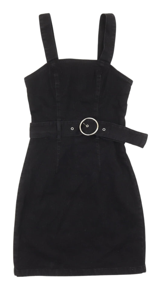 Additional front view of Denim Co Women's Black Pinafore Dress, UK 8