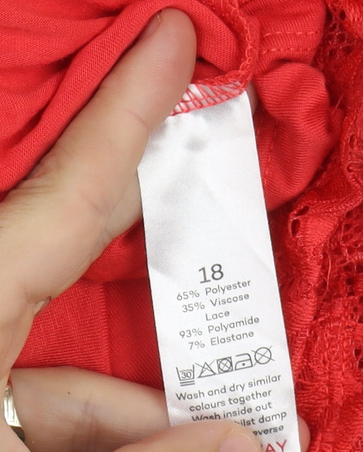 Bonmarché Women's Red Lace Blouse, Size 18, Short Sleeve