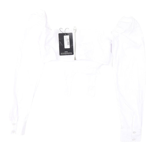 Womens UK Size 4 PRETTYLITTLETHING White Cropped Blouse