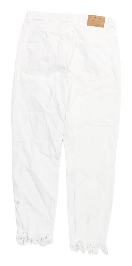 Zara Women's White Distressed Straight Jeans Size 8