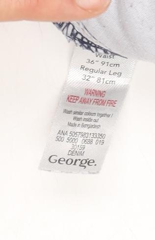 George Men's Blue Straight Fit Denim Jeans 36W 32L