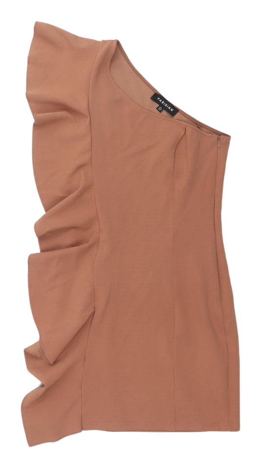 Additional front view of Parisian Brown Bodycon One-Shoulder Dress, size 8