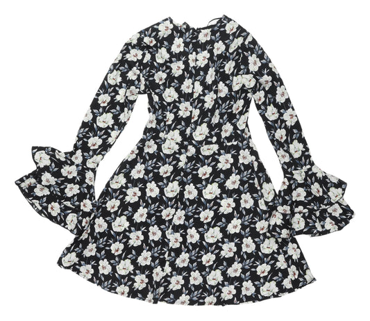 New Look Women's Floral Black A-Line Dress Size 8