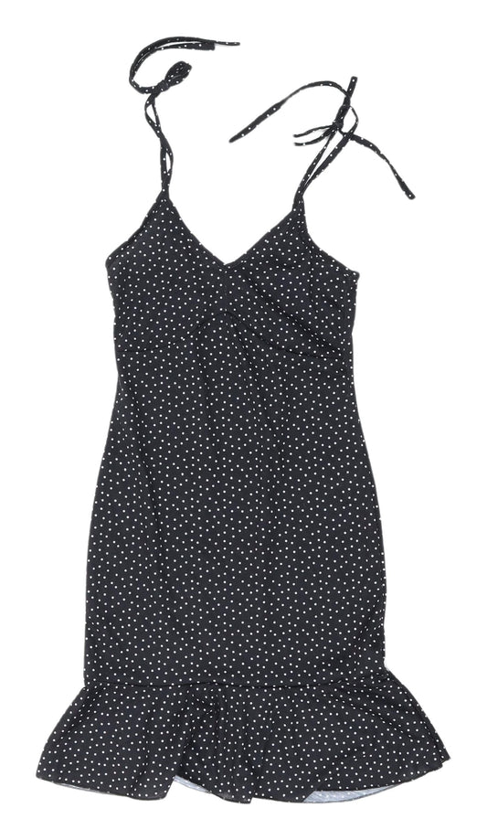 Additional front view of I Saw It First Women's Black Polka Dot Slip Dress
