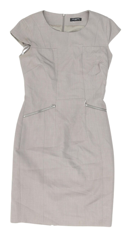 Additional front view of Collection London Grey Sheath Dress, size 8, Business Wear