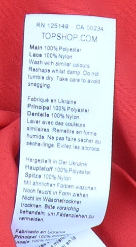 Womens UK Size 10 Topshop Red Button-Up
