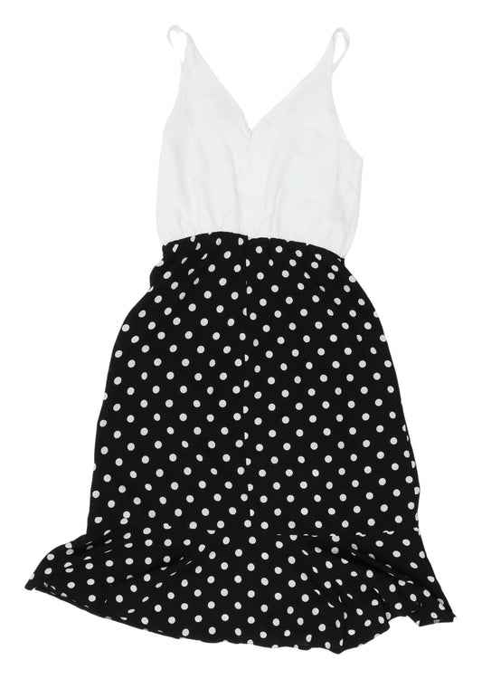 AX Paris Women's Black Polka Dot MIDI Slip Dress, Size 8