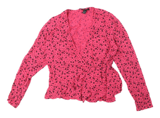 Womens UK Size 14 New Look Pink Wrap Blouse