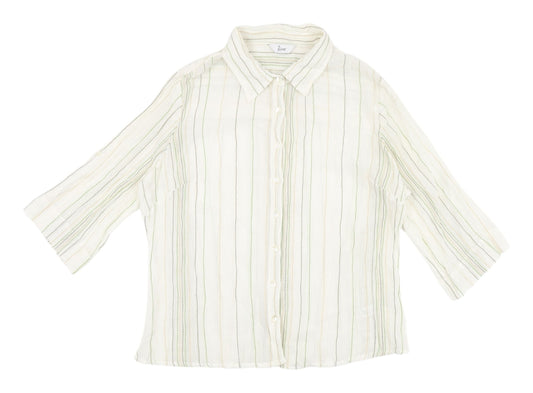 BHS Women's White Striped 3/4 Sleeve Button-Up Shirt
