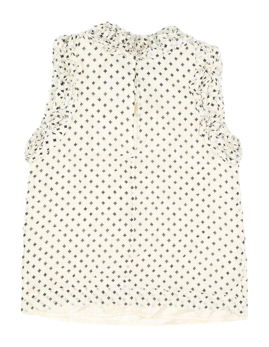 French Connection Women's Ivory Blouse Size 8 Geometric Ruffle