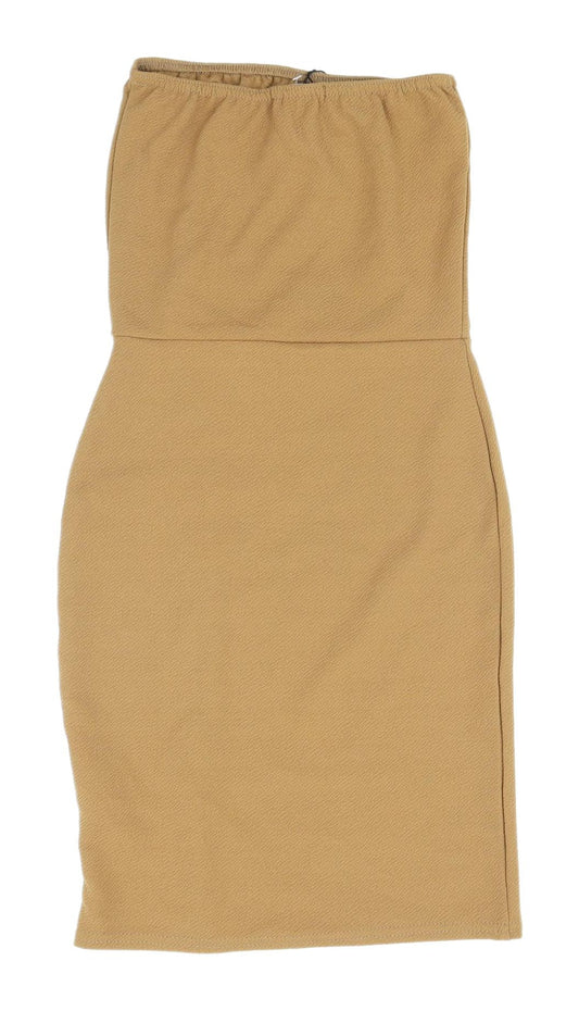 PrettyLittleThing Beige Bodycon Strapless Dress Size 6