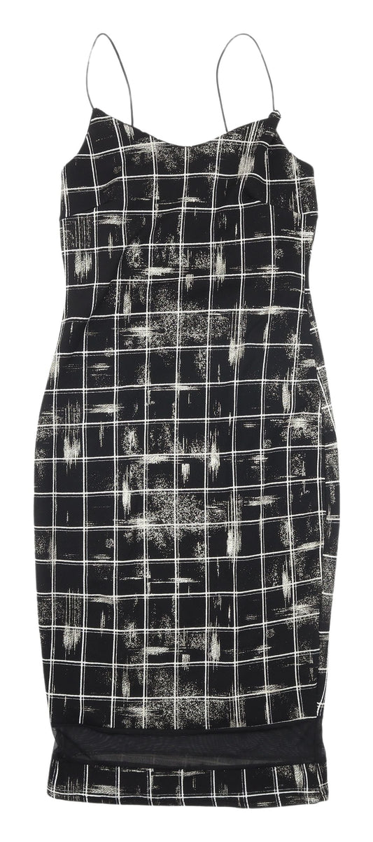 Cameo Rose Black Check Bodycon Midi Dress UK 10