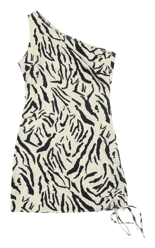 Additional front view of Nasty Gal Zebra Print One Shoulder Bodycon Dress