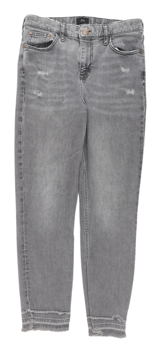 Womens UK Size 10 River Island Regular Fit Straight Grey Jeans