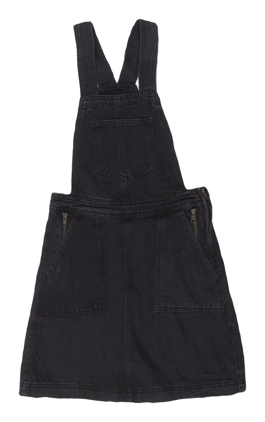 Additional front view of Denim Co. Women's Black Denim Pinafore Dress, size 4