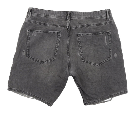 Next Men's Grey Denim Biker Shorts, Size L, Distressed
