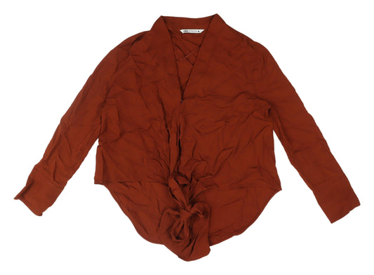 Womens UK Size XS Zara Brown Wrap Blouse