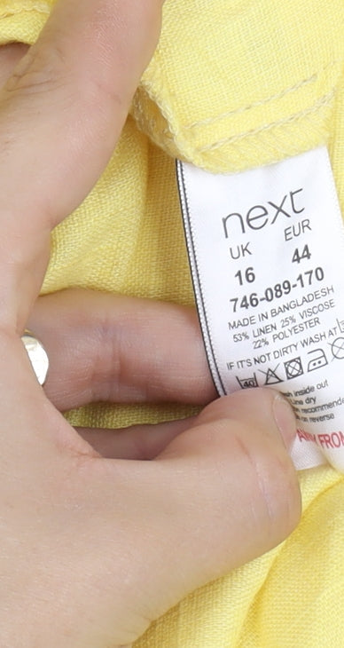 Next Women's Yellow Sleeveless Floral Dress UK 16