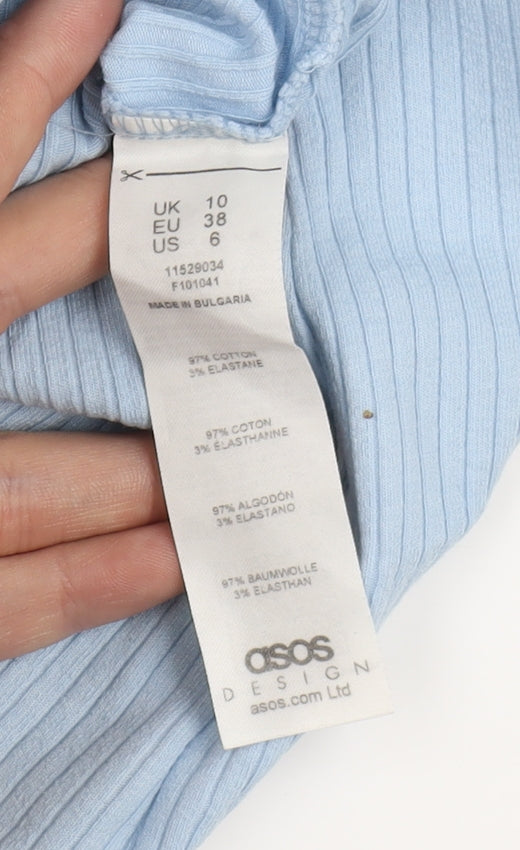 Close-up detail of ASOS DESIGN Women's Blue Camisole Tank Top, size 10