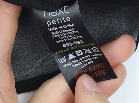 Brand and care label for Next Petite Black Sleeveless Bodycon Dress, size 10